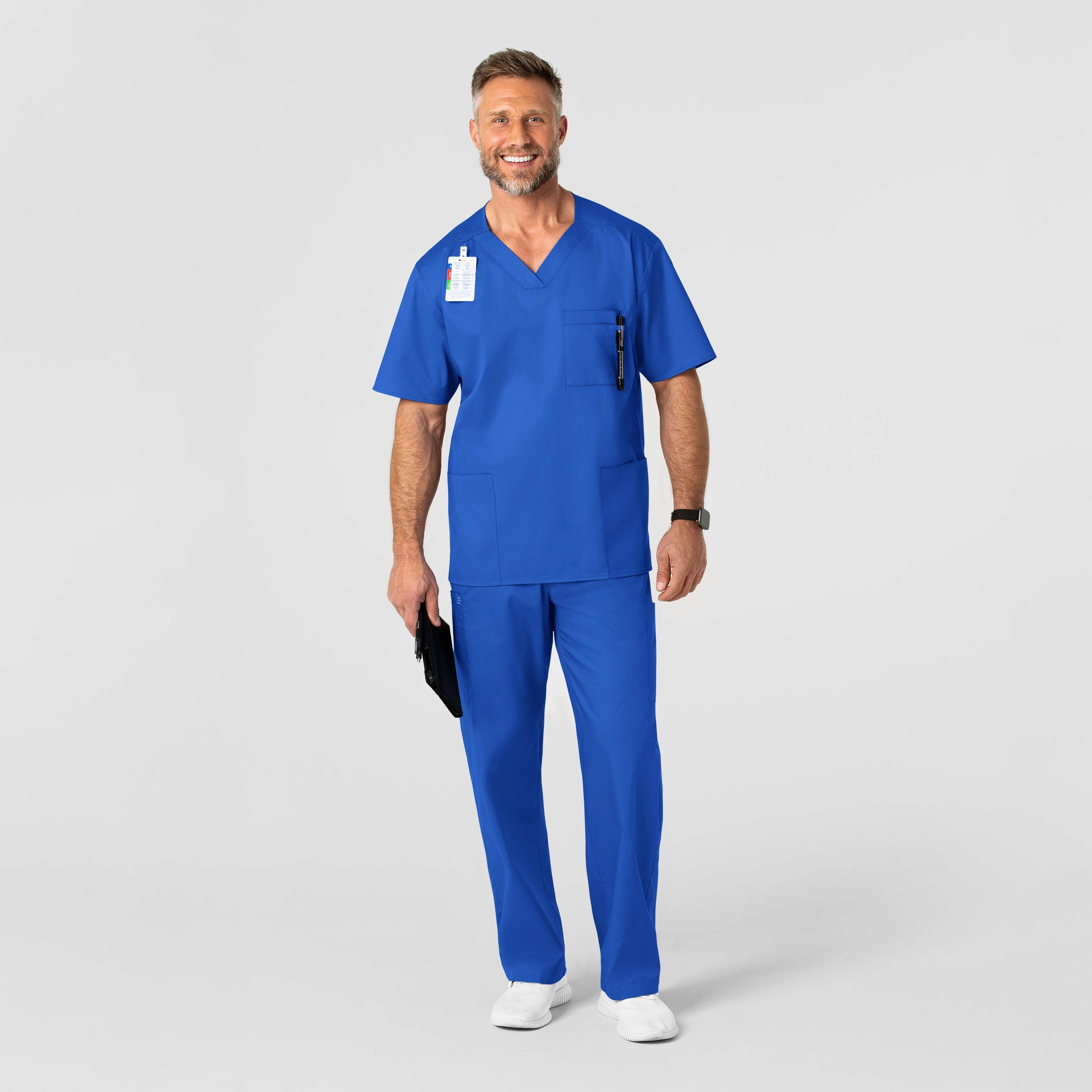Multi Panel Cut WonderWORK Men's V-Neck Scrub Top - Royal
