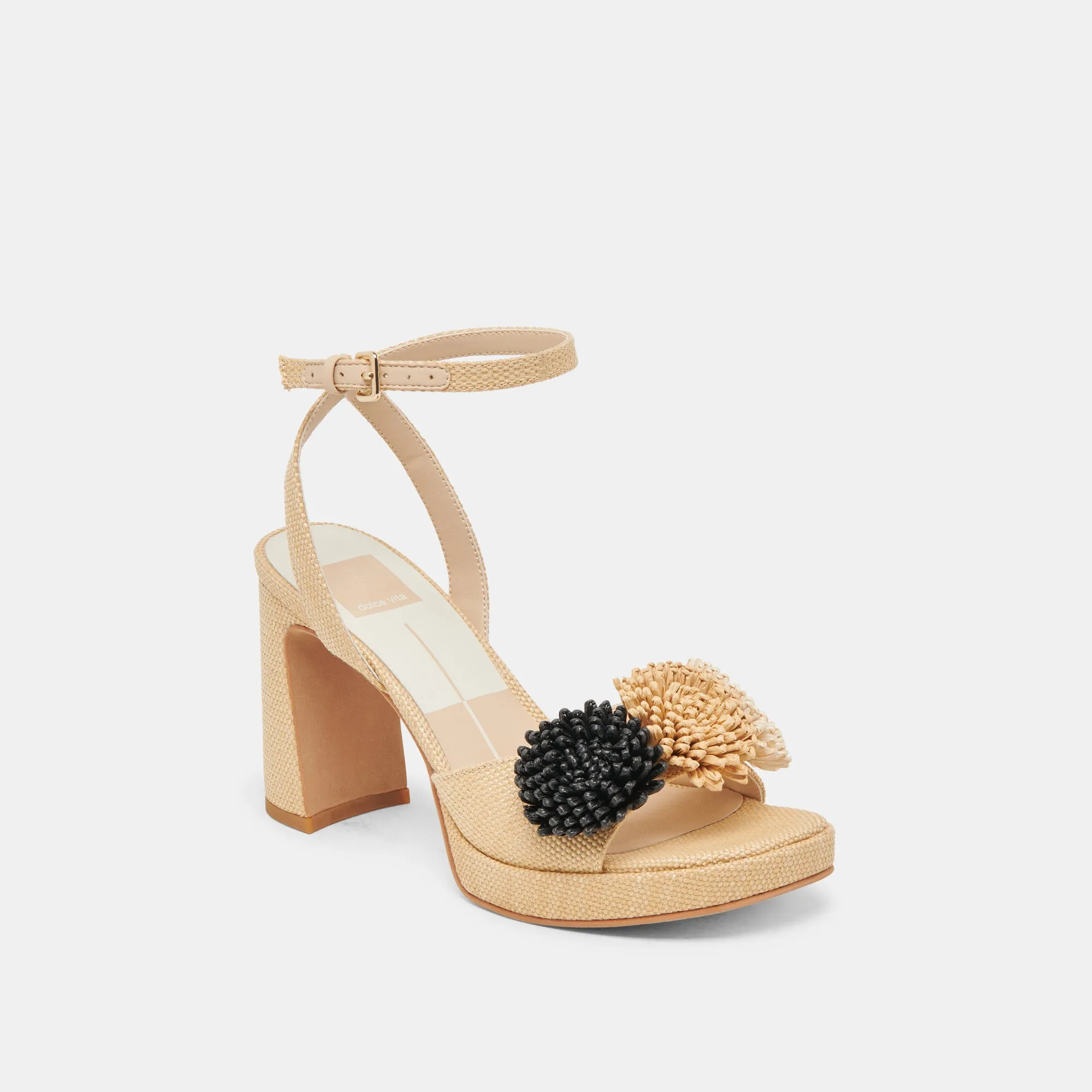 Comfortable Upper OLIVEA HEELS BLACK NATURAL RAFFIA