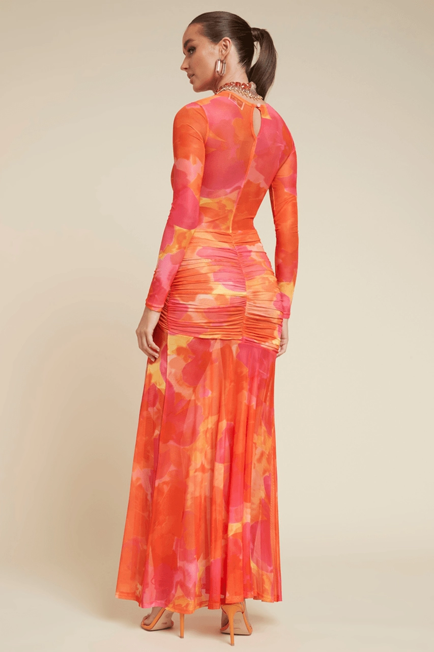 Oliver Maxi Dress - Orange Floral Sophisticated cocktail dress