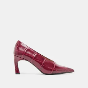 MIDGE HEELS BURGUNDY CROCO EMBOSSED LEATHER Stylish Design Closed Toe
