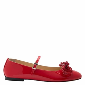 Mach & Mach Patent Bow-Detail Mary Jane Flats Suede Soft View Glow