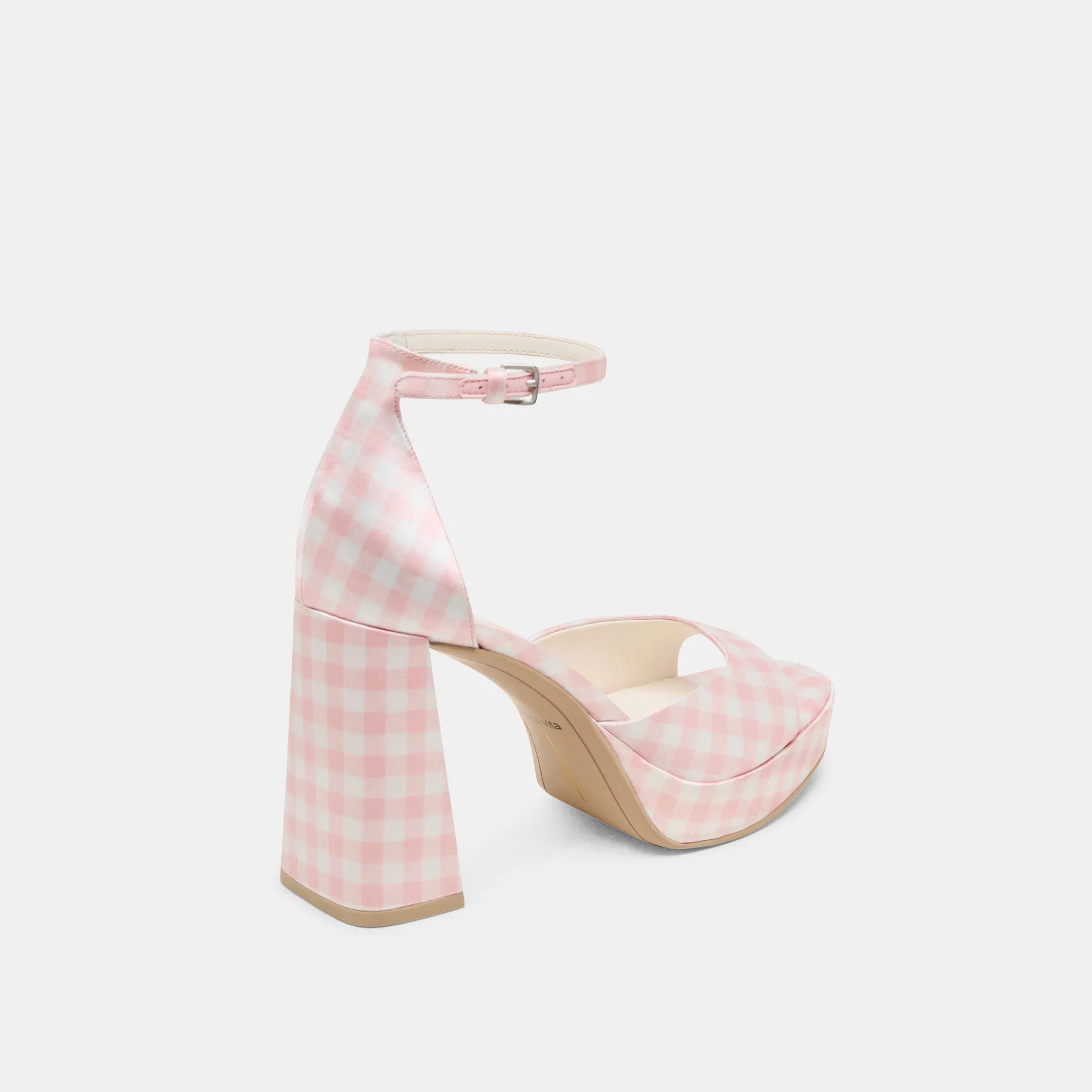 PANDRO X BYRDIE GOLF WIDE HEELS PINK PLAID GINGHAM Easy Slip On