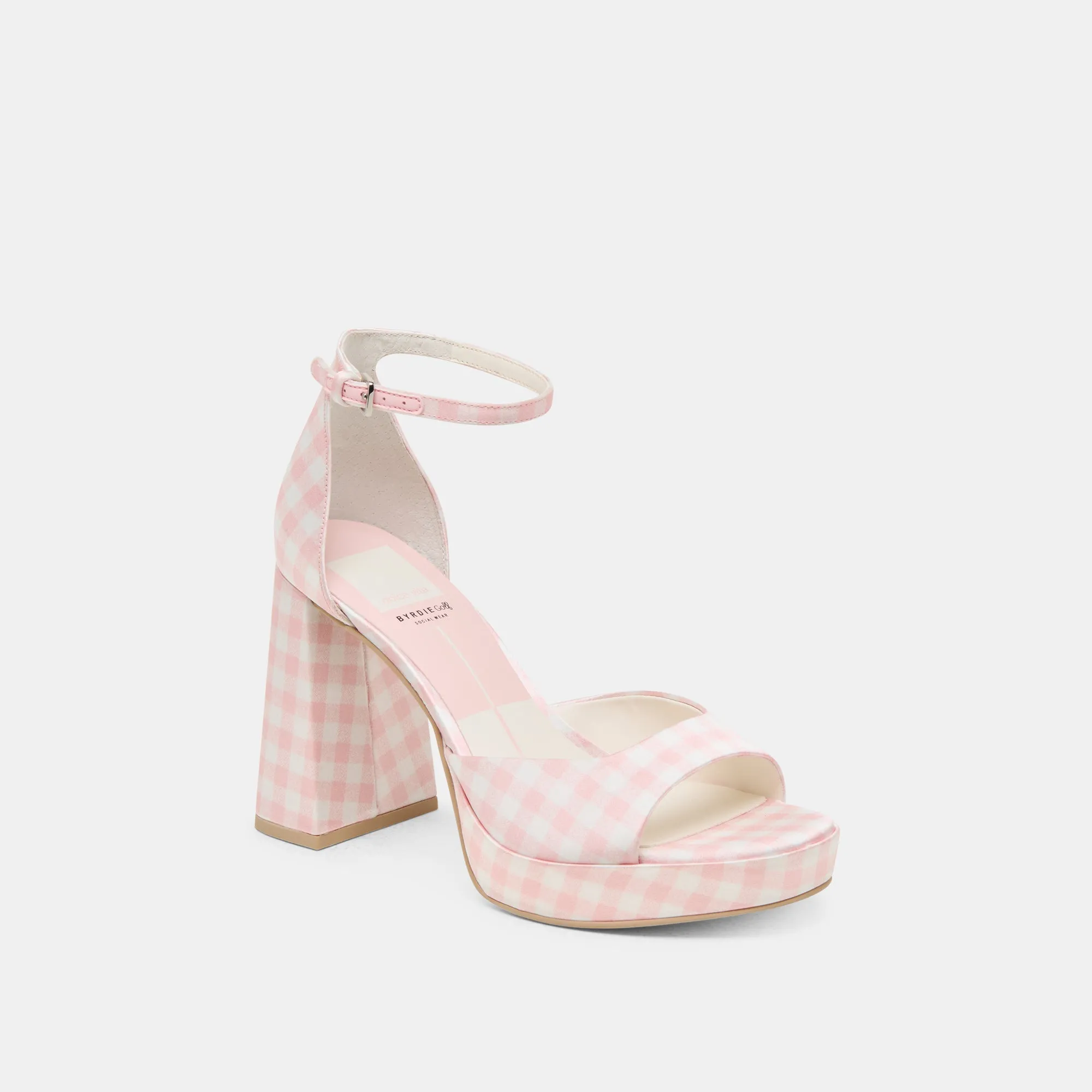 casual daily wear Classy Heels PANDRO X BYRDIE GOLF WIDE HEELS PINK PLAID GINGHAM