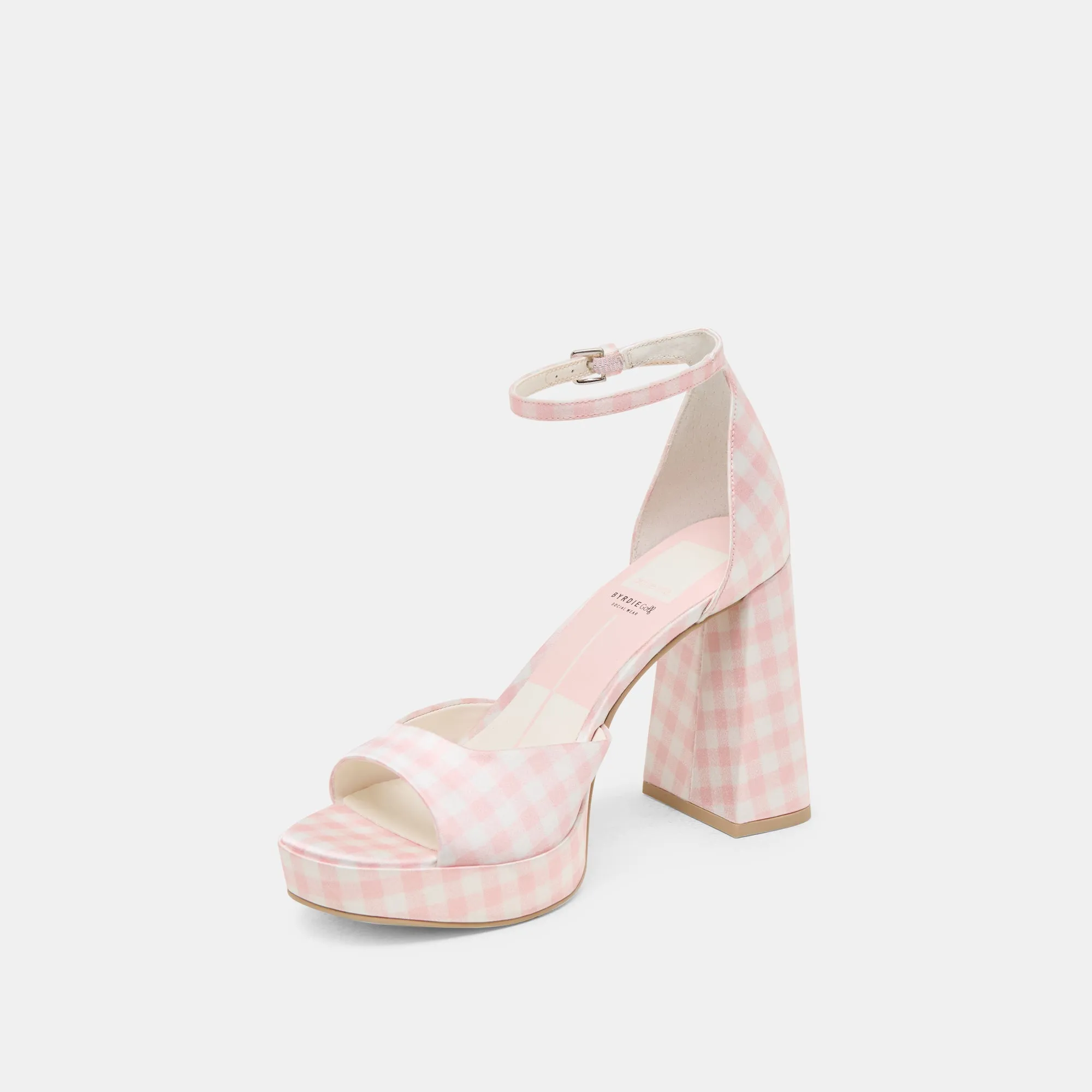Easy To Clean PANDRO X BYRDIE GOLF WIDE HEELS PINK PLAID GINGHAM