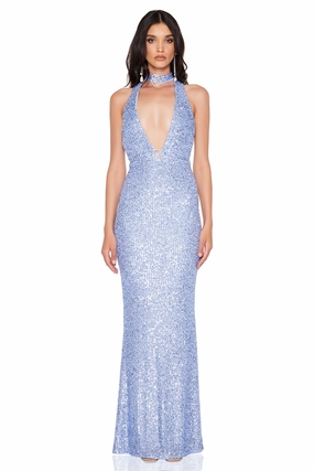 Contrast-Lining Nookie Rosalia Halter Gown - Sky