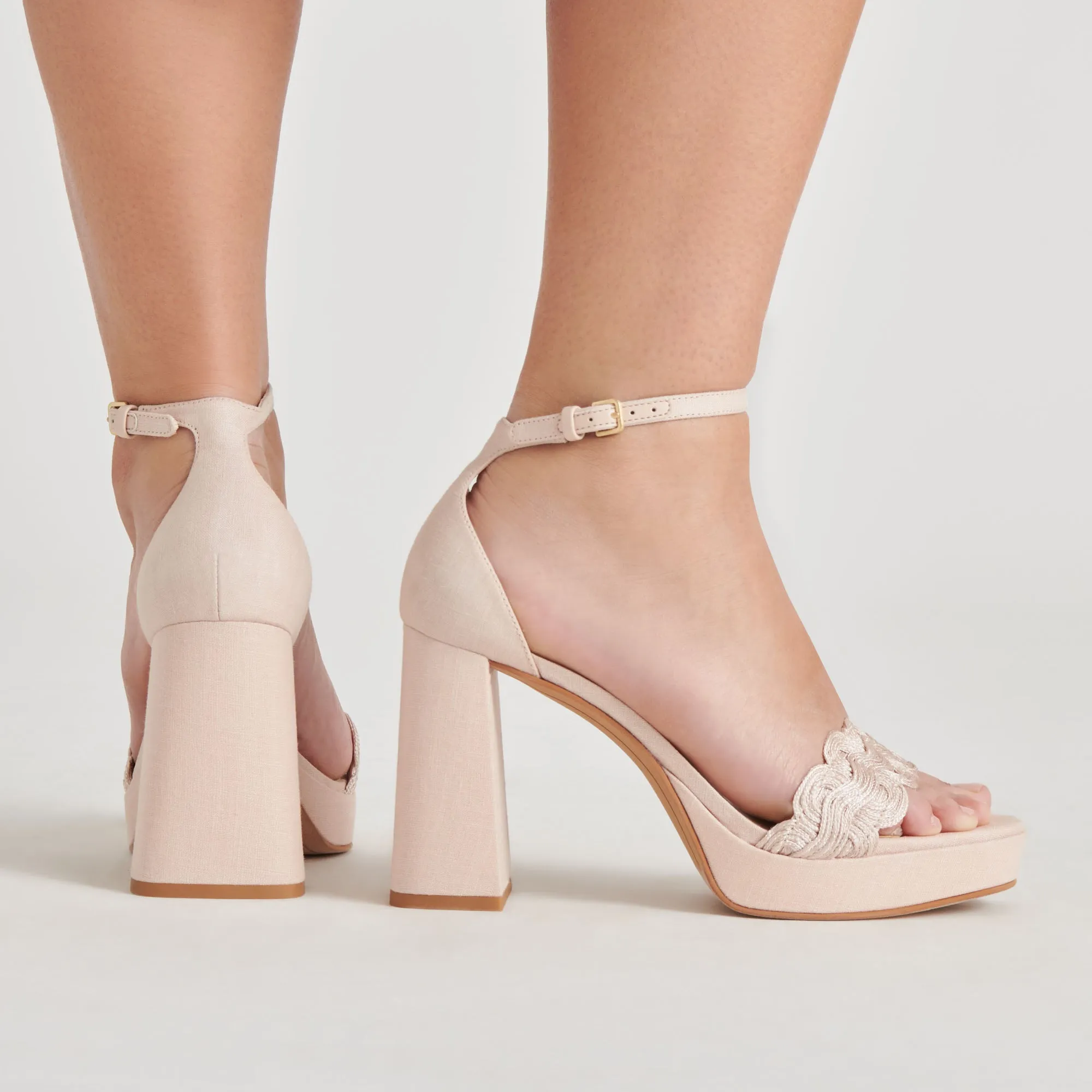 PELTIN HEELS LIGHT PINK WOVEN RAFFIA Buckled Comfort Padding