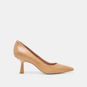 BRIONA HEELS WHISKEY EMBOSSED LEATHER Comfortable Linings