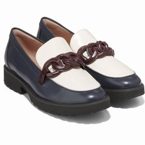 Geneva Womens Leather Chain Loafers Foot Support Shoes