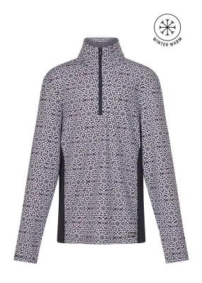 Kids Rail Side Quarter Zip Fleece Tech Top - Print High-End Fabric