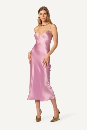TAYLOR SILK DRESS W/ CONTRAST PIPING | ORCHID/DUSTY MAUVE Autumn-Season