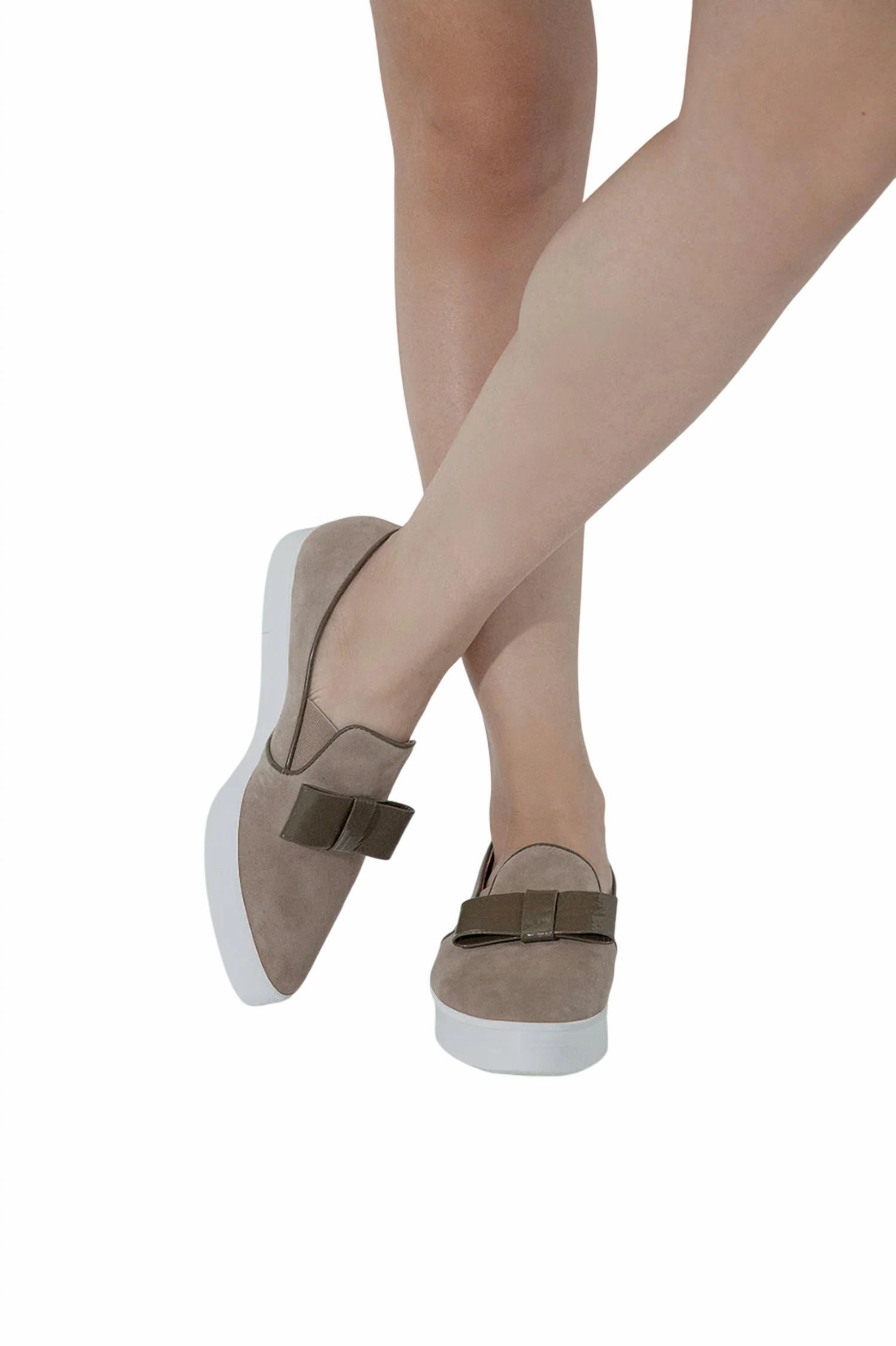 Women's Tux Bow Sneakers In Taupe Sand View Comfort Straps