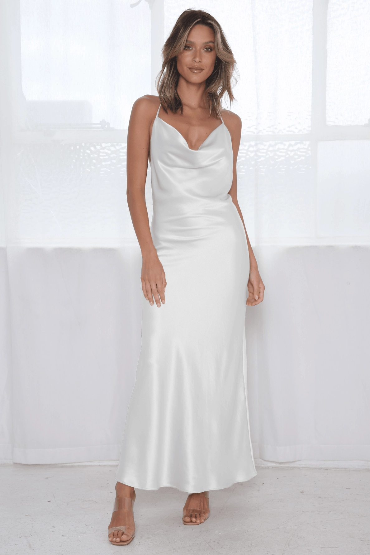 Layered-Look budget-friendly Sophia Cowl Midi Dress - Ivory