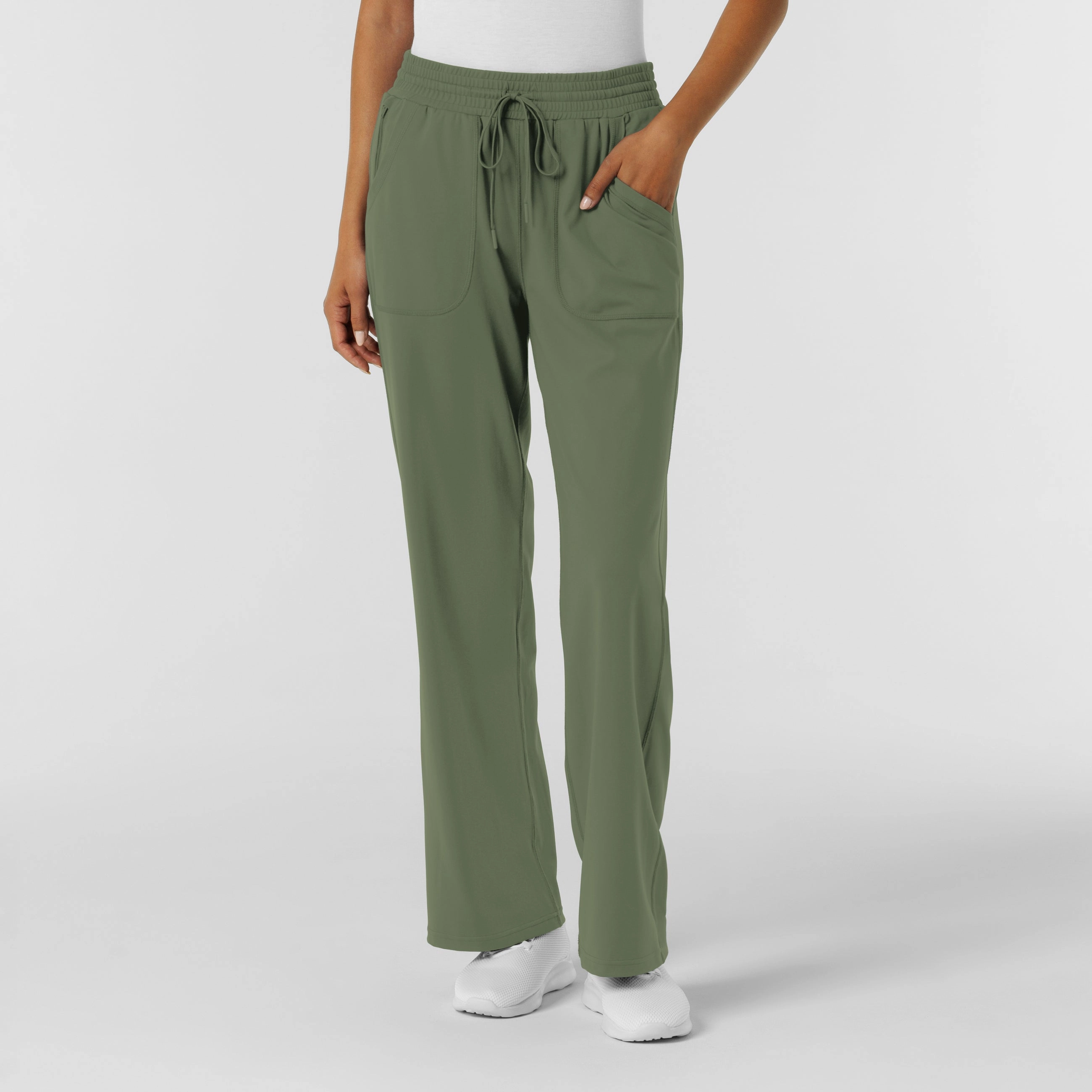 RENEW Knit Women's Wide Leg Scrub Pant - Olive Relaxed Lines Comfortable Wear