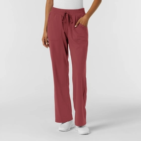Gripper Waistband Comfortable Style RENEW Knit Women's Wide Leg Scrub Pant - Ruby