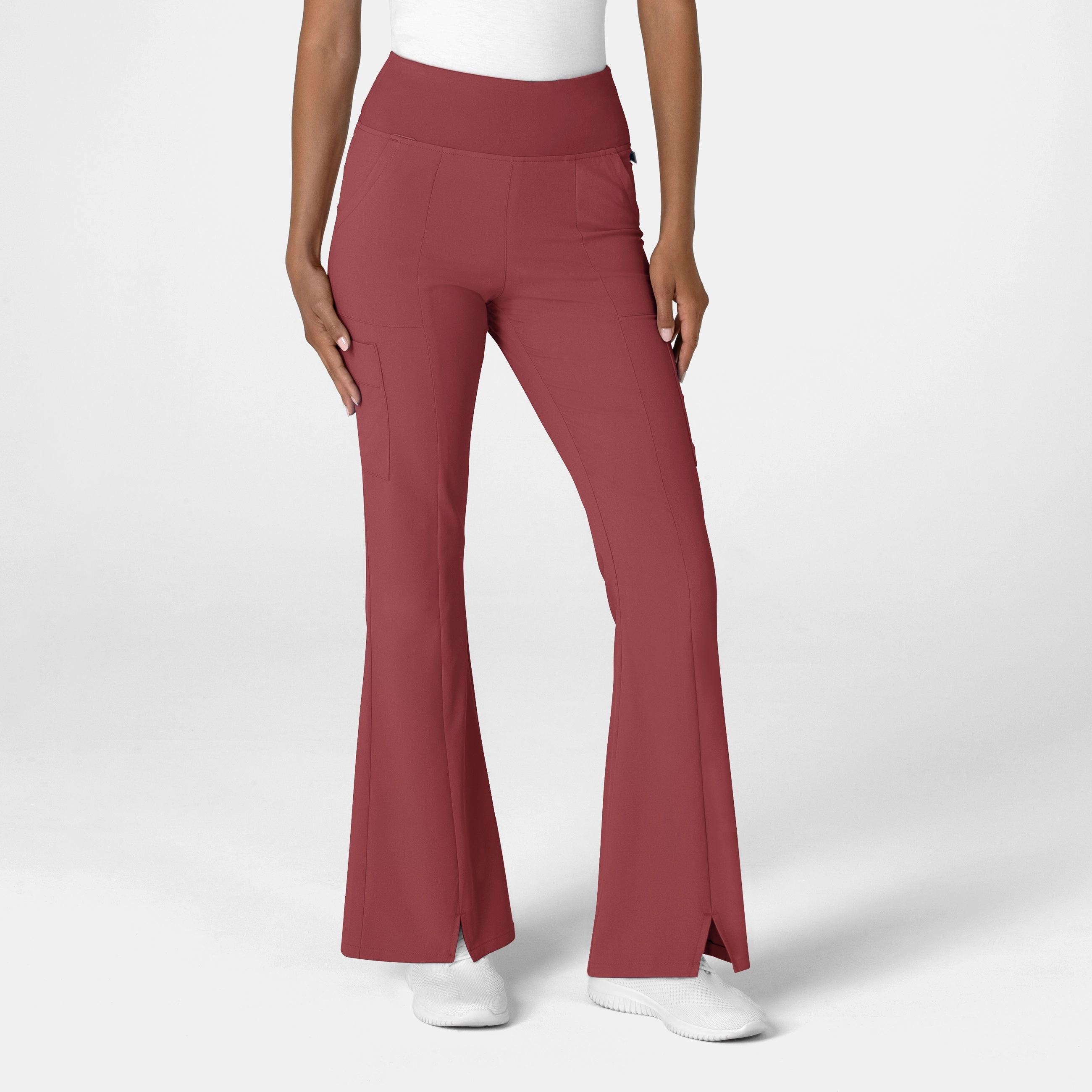 ErgonomicStitching Durable Twill RENEW Women's Cargo Flare Scrub Pant - Ruby