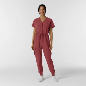 Multipurpose Design hypoallergenic RENEW Women's Cargo Jogger Scrub Jumpsuit - Ruby