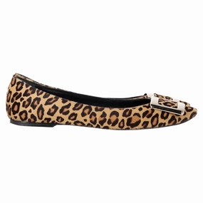 Roger Vivier Bellerine Embellished Leopard Print Ballet Flats in Brown Calf Hair Sand Glow Brunch Look