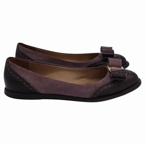Salvatore Ferragamo Vara Bow Ballet Flats in Brown Leather and Suede Love Path