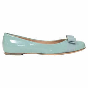 Salvatore Ferragamo Varina Bow Ballet in Light Blue Patent Leather Fashion Forward Stylish Appearance