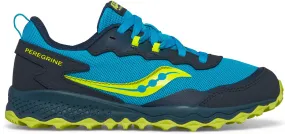 running in a volleyball court area shoes Saucony Peregrine KDZ Junior Trail Running Shoes - Blue