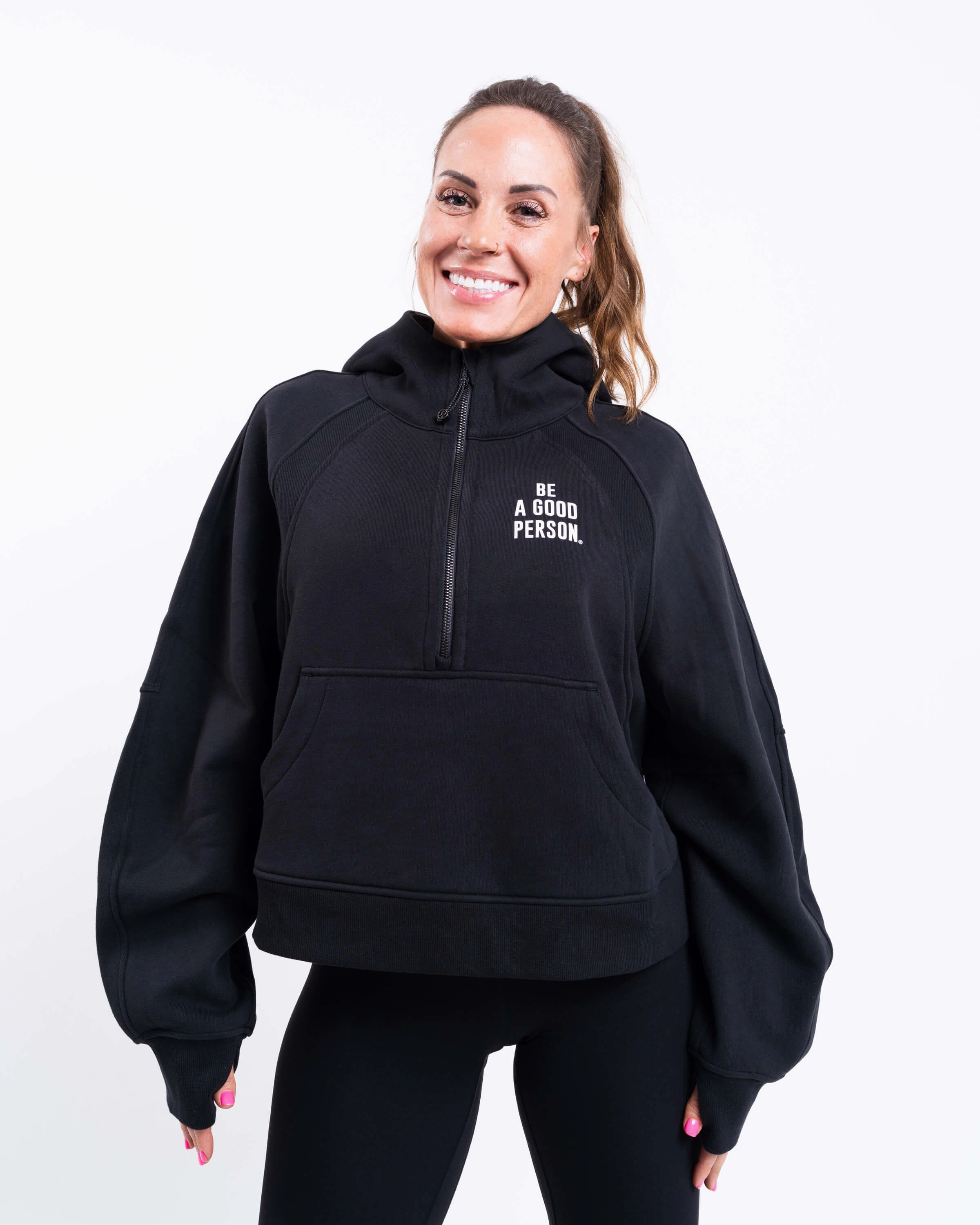 Scuba Oversized Half-Zip Hoodie - Black - lululemon // BE A GOOD PERSON *Pre-Order* Numbat like