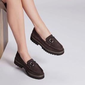 Women Heliocs Loafer In Dark Brown Suede Winery Mood