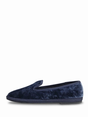 Leather Soft Slip-On Blue Velvet Flats With Refined Elegance