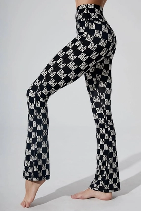 Sera Monogram Flared Legging - Monogram Black Reinforced Knees Tight Compression