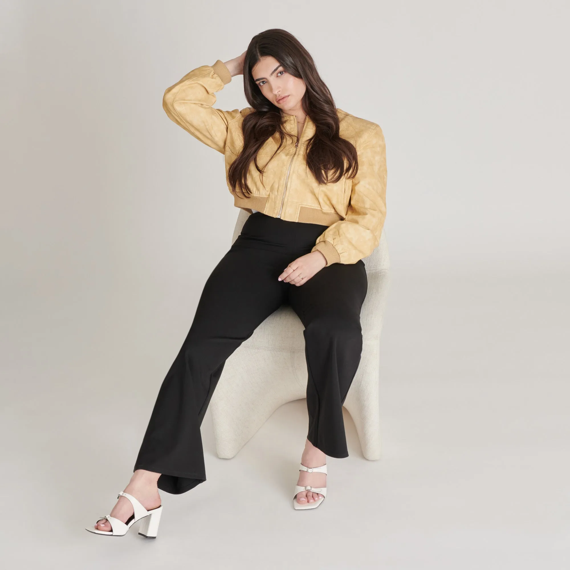 SHANE HEELS OFF WHITE CRINKLE PATENT Flexible Material Stacked Heel