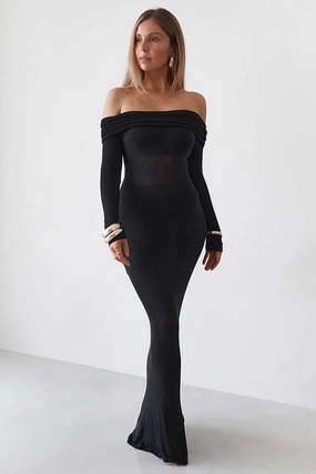 Sheer Maxi Dress - Black Bow-Detail