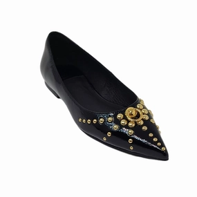 Fashionable Slip-ons Dance Floor Women's Appealing Flat Shoes In Black Crinkle Patent/gold
