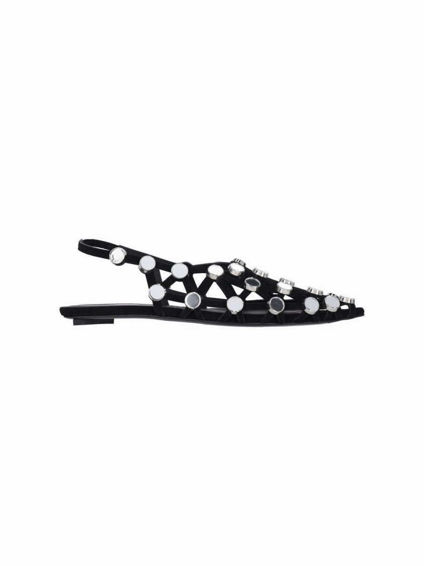 Grid" Slingback Ballerinas With Studs ?C Black Mesh Lining