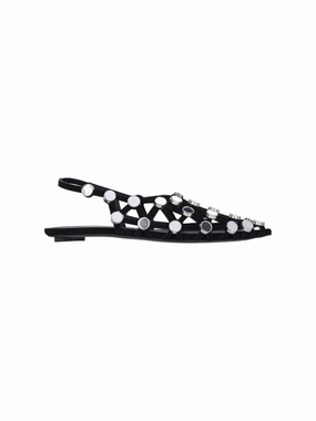 Street Path Print Fun Grid" Slingback Ballerinas With Studs ?C Black