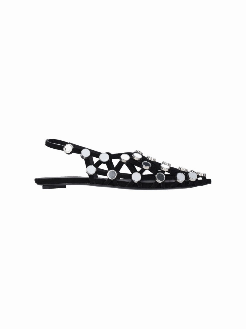 Street Path Print Fun Grid" Slingback Ballerinas With Studs ?C Black