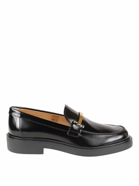 Polished Black Leather Flats With Gold-Tone Accent Breathable Ventilation