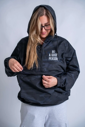 Leather like Durable Reinforced Hood Signature Anorak - Camo Black