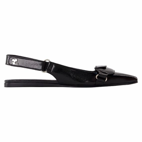 Fashionable Fit Cozy Walking Shoes Sling Back Racer Vinyl - Courreges - Leather - Black