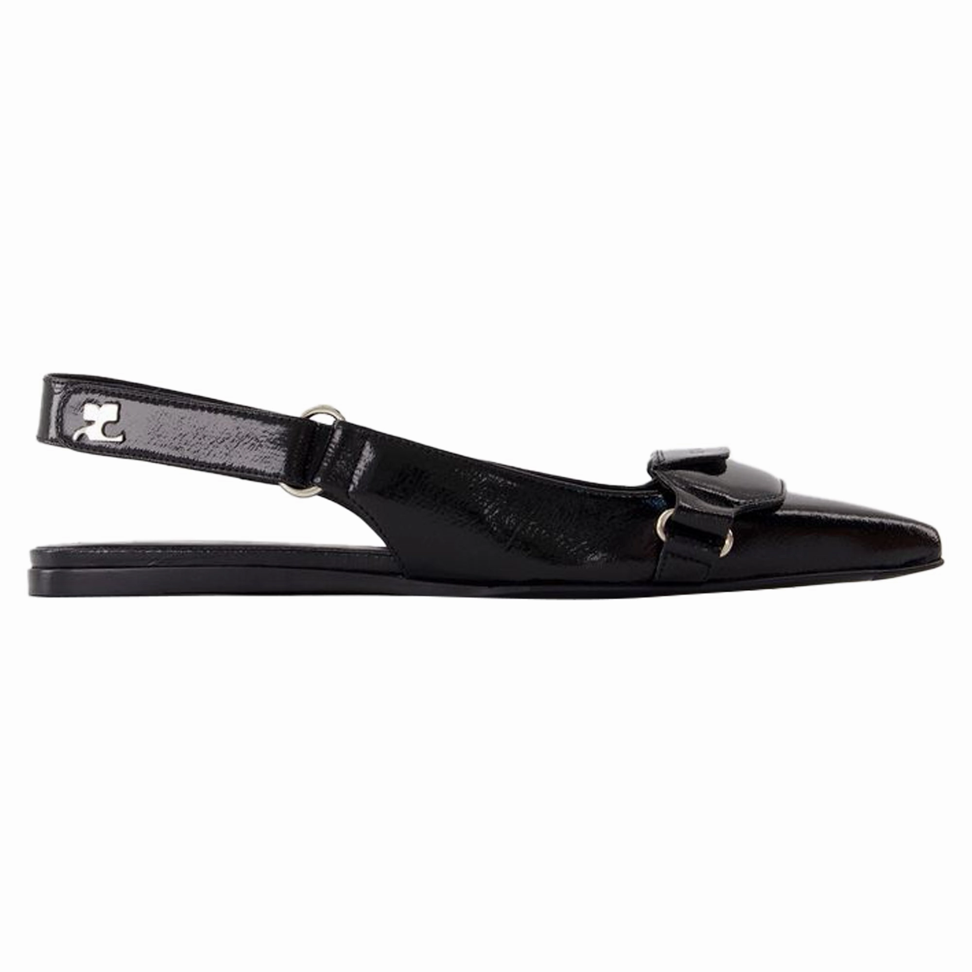 Fashionable Fit Cozy Walking Shoes Sling Back Racer Vinyl - Courreges - Leather - Black