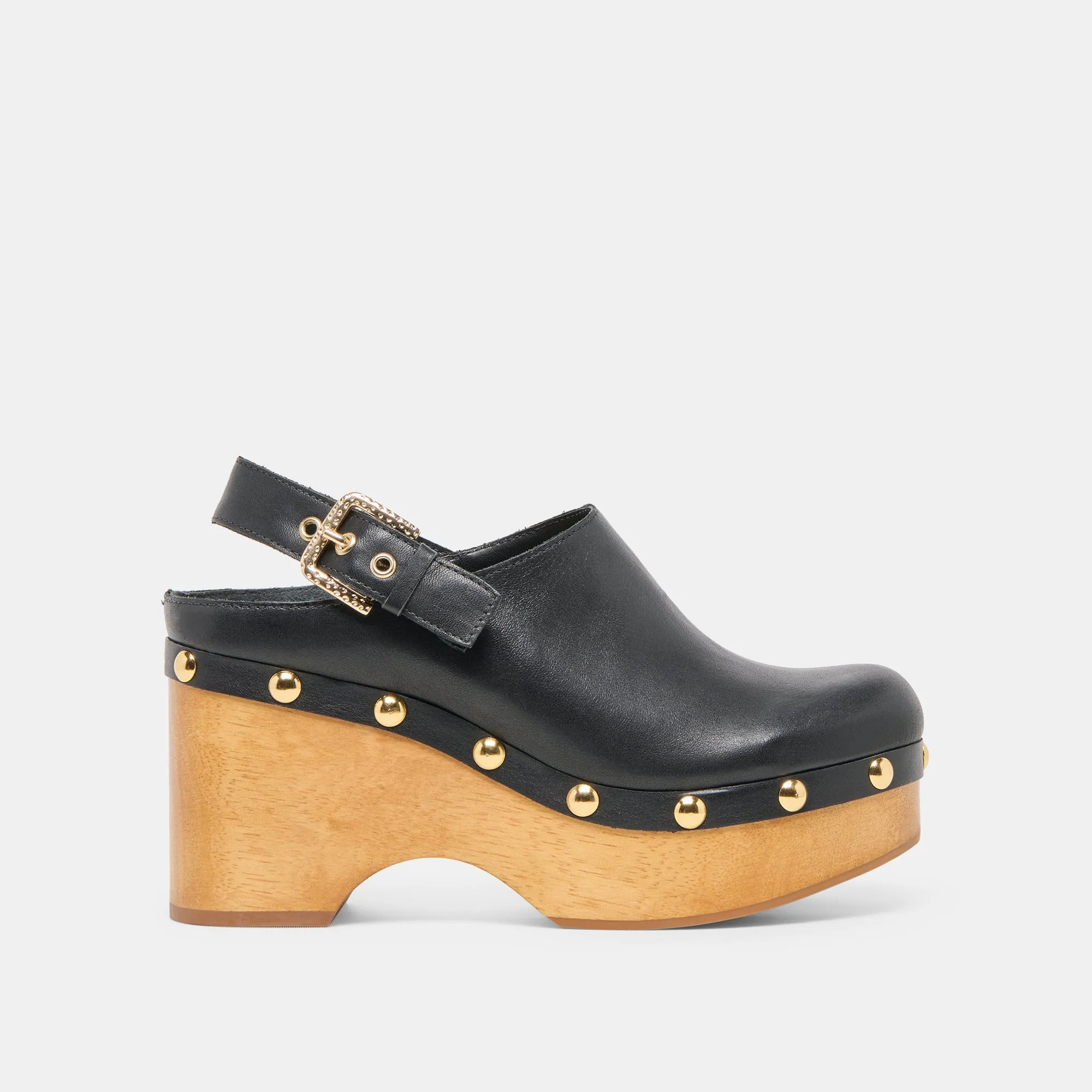 ADELAN CLOGS BLACK LEATHER Textured Heels