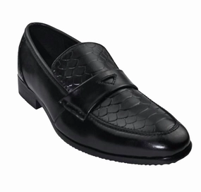 Women's Embossed Leather Penny Loafer In Black Holiday Go Stream Path