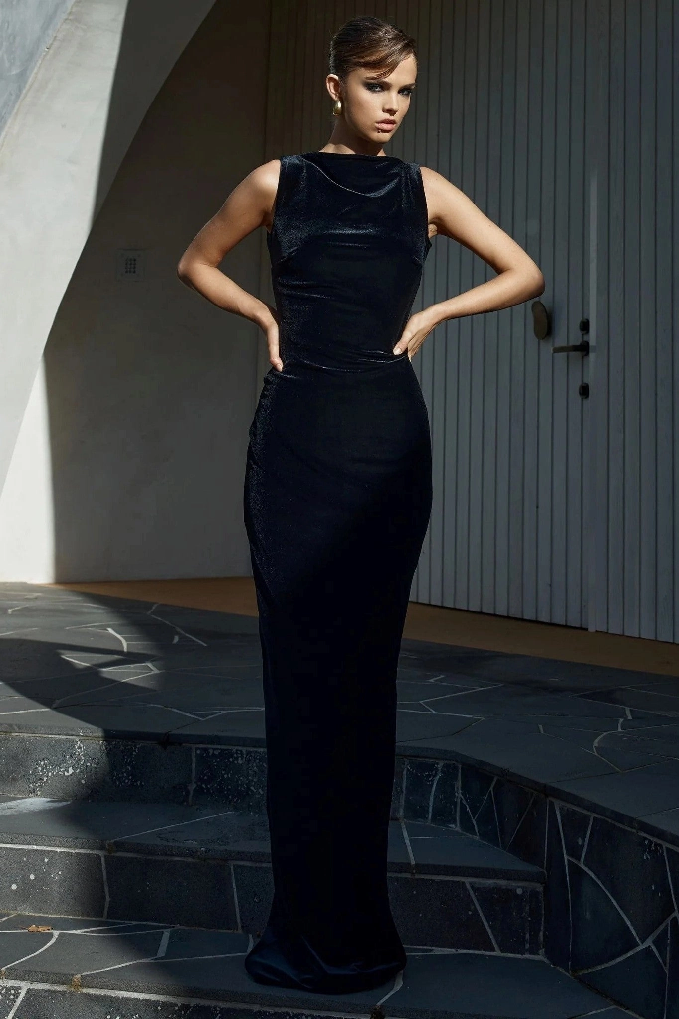 Verona Gown - Black Velvet Fashion Layers Autumn Look