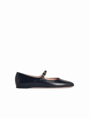 Functional Balcony Look 'Rina' Black Leather Ballet Flats