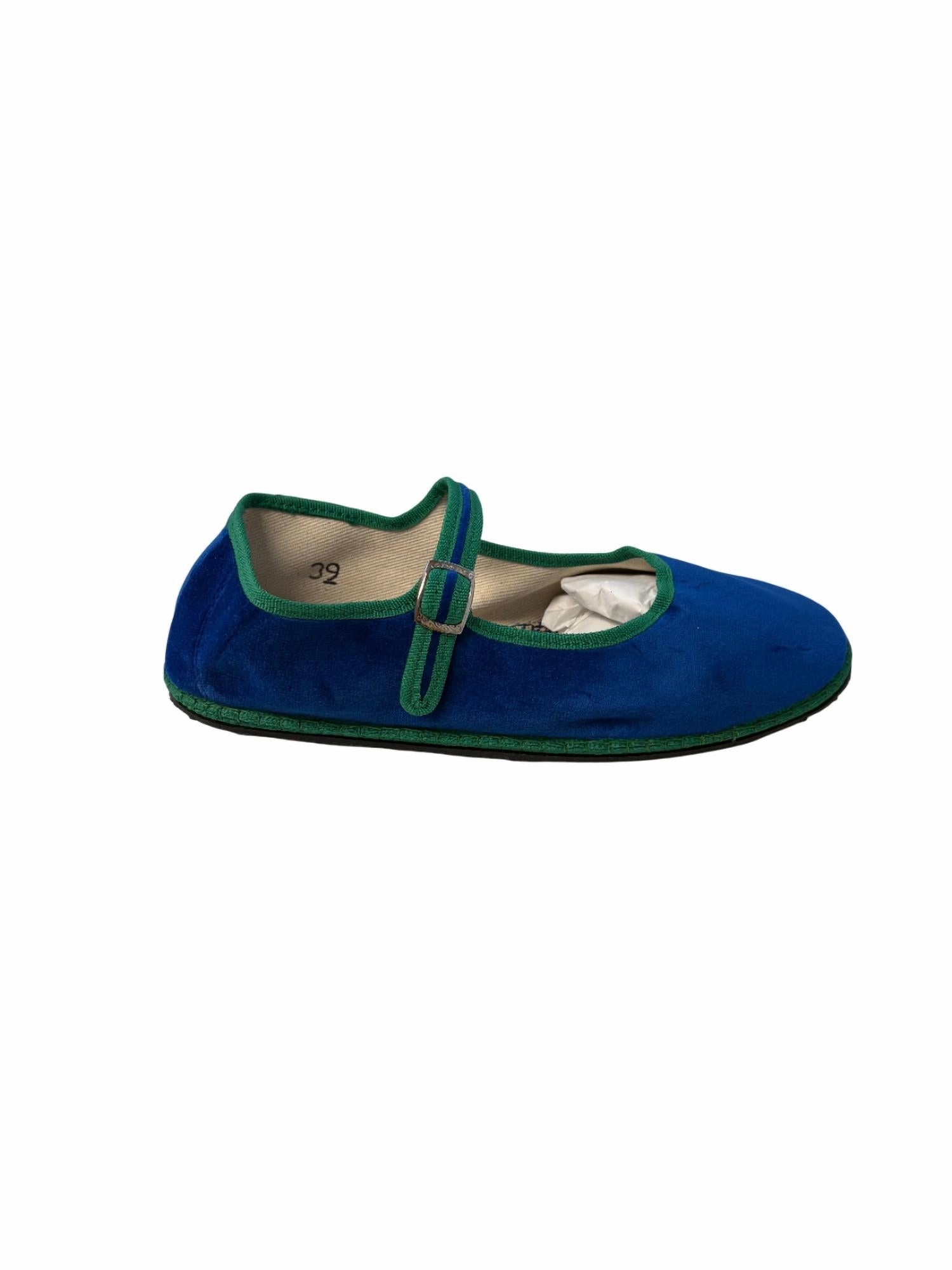 Women Velvet Mary Janes Sandal In Blue/green Sand Path