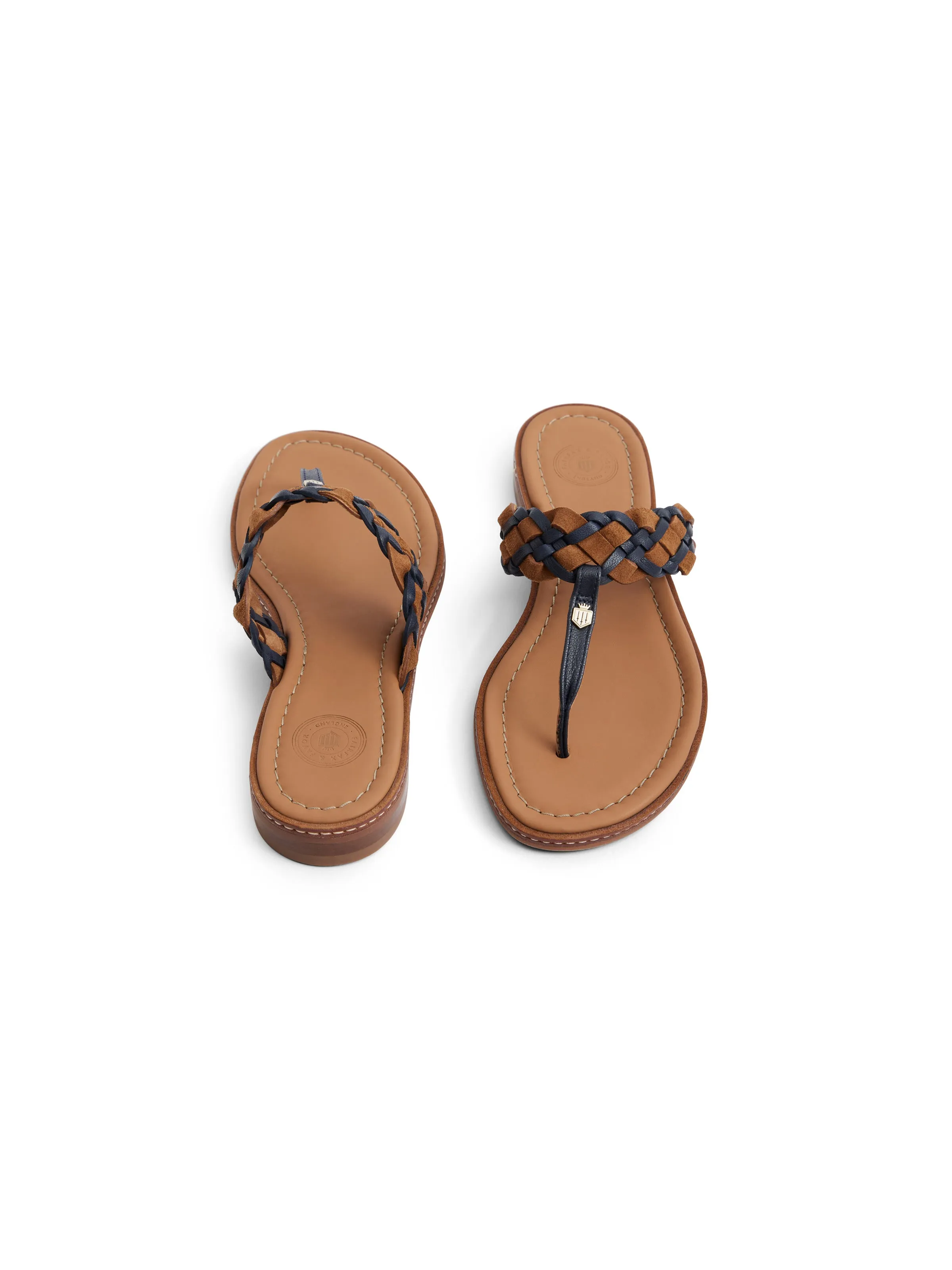 Tuscany Sandal - Tan & Navy Leather Footwear for Summer Cool Surface