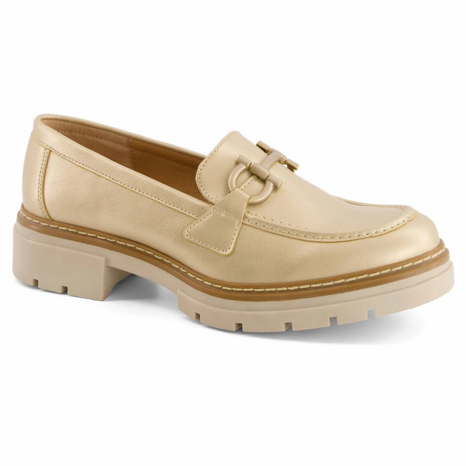 Women's Heeled Loafers In Light Gold Work Shop