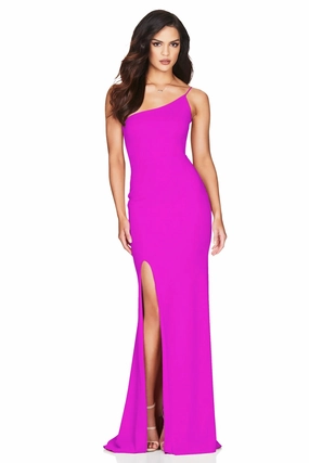 Nookie Jasmine One Shoulder Gown - Electric Pink Chic Look