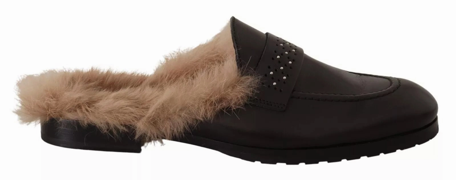 Scandi Clean Peserico Leather Fur Perforated Slip On Flats Women's Shoes (Pre-Owned)