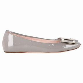 Roger Vivier Trompette Metal Buckle Ballerinas in Grey Patent Leather synthetic material Ceremony Glow