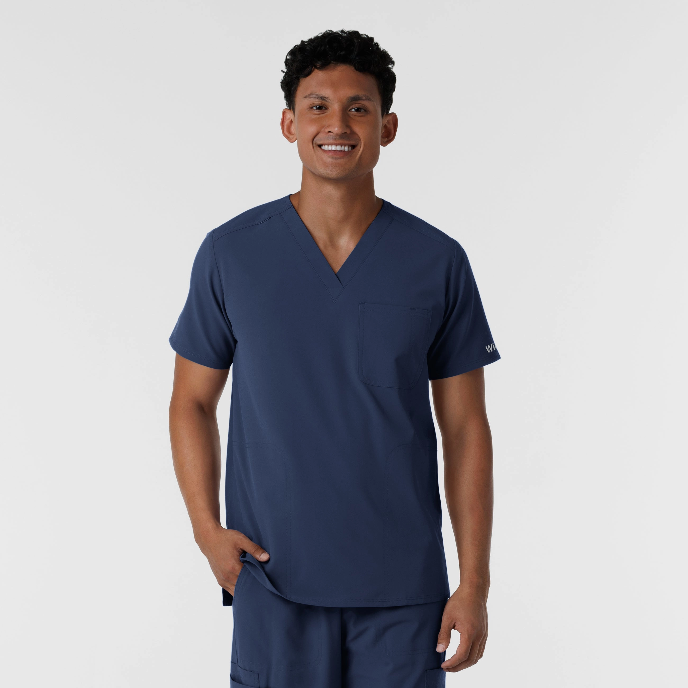 VNeckReinforcement Convertible Sleeve Adaptation NURTUR Men's V-Neck Scrub Top - Navy