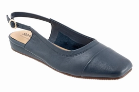 SoftWalk Vittoria Flat Womens 8 Navy Leather Adjustable Buckle Slingback RHS3327 Minimalist Footwear Quick Wear